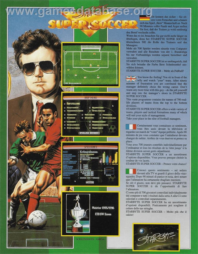 Starbyte Super Soccer - Atari ST - Artwork - Box Back